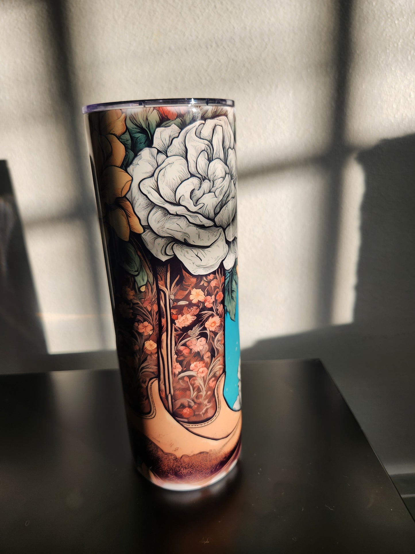 Teal Boots with Flowers Tumbler