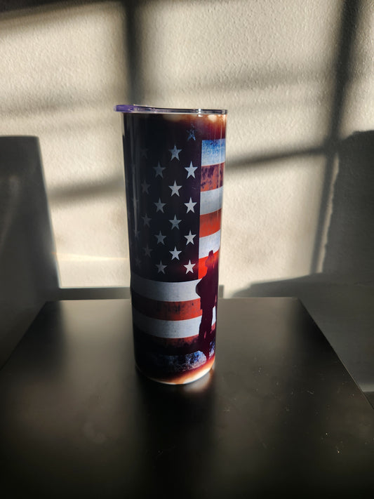 American flag with soldiers Tumbler